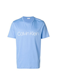 hellblaues bedrucktes T-Shirt mit einem Rundhalsausschnitt von CK Calvin Klein