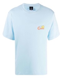 hellblaues bedrucktes T-Shirt mit einem Rundhalsausschnitt von CLOTTEE