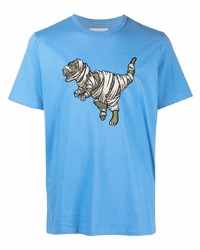 hellblaues bedrucktes T-Shirt mit einem Rundhalsausschnitt von Coach