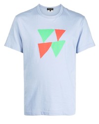 hellblaues bedrucktes T-Shirt mit einem Rundhalsausschnitt von Comme Des Garcons Homme Plus