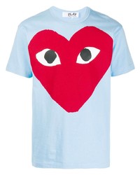 hellblaues bedrucktes T-Shirt mit einem Rundhalsausschnitt von Comme Des Garcons Play