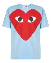 hellblaues bedrucktes T-Shirt mit einem Rundhalsausschnitt von Comme Des Garcons Play