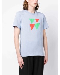 hellblaues bedrucktes T-Shirt mit einem Rundhalsausschnitt von Comme Des Garcons Homme Plus