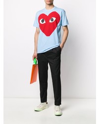 hellblaues bedrucktes T-Shirt mit einem Rundhalsausschnitt von Comme Des Garcons Play