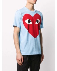 hellblaues bedrucktes T-Shirt mit einem Rundhalsausschnitt von Comme Des Garcons Play