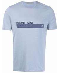hellblaues bedrucktes T-Shirt mit einem Rundhalsausschnitt von Corneliani