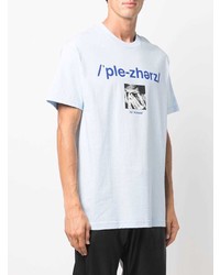 hellblaues bedrucktes T-Shirt mit einem Rundhalsausschnitt von Pleasures