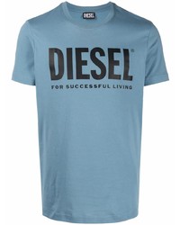 hellblaues bedrucktes T-Shirt mit einem Rundhalsausschnitt von Diesel