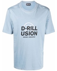 hellblaues bedrucktes T-Shirt mit einem Rundhalsausschnitt von Diesel