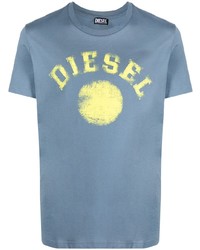 hellblaues bedrucktes T-Shirt mit einem Rundhalsausschnitt von Diesel