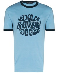 hellblaues bedrucktes T-Shirt mit einem Rundhalsausschnitt von Dolce & Gabbana
