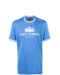 hellblaues bedrucktes T-Shirt mit einem Rundhalsausschnitt von Dolce & Gabbana