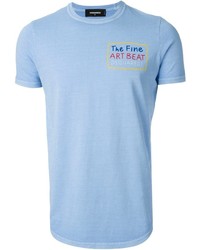 hellblaues bedrucktes T-Shirt mit einem Rundhalsausschnitt von DSQUARED2