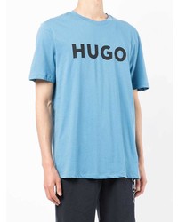 hellblaues bedrucktes T-Shirt mit einem Rundhalsausschnitt von Hugo