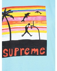 hellblaues bedrucktes T-Shirt mit einem Rundhalsausschnitt von Supreme