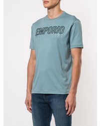 hellblaues bedrucktes T-Shirt mit einem Rundhalsausschnitt von Emporio Armani