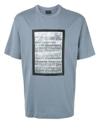 hellblaues bedrucktes T-Shirt mit einem Rundhalsausschnitt von Emporio Armani