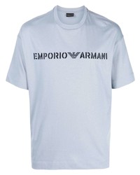 hellblaues bedrucktes T-Shirt mit einem Rundhalsausschnitt von Emporio Armani