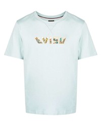 hellblaues bedrucktes T-Shirt mit einem Rundhalsausschnitt von Evisu