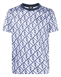 hellblaues bedrucktes T-Shirt mit einem Rundhalsausschnitt von Fendi