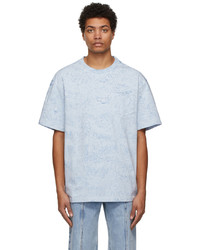 hellblaues bedrucktes T-Shirt mit einem Rundhalsausschnitt von Feng Chen Wang
