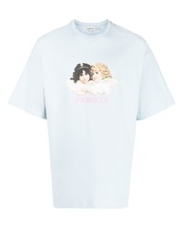 hellblaues bedrucktes T-Shirt mit einem Rundhalsausschnitt von Fiorucci