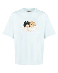 hellblaues bedrucktes T-Shirt mit einem Rundhalsausschnitt von Fiorucci