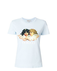 hellblaues bedrucktes T-Shirt mit einem Rundhalsausschnitt von Fiorucci