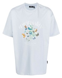 hellblaues bedrucktes T-Shirt mit einem Rundhalsausschnitt von FIVE CM