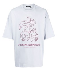 hellblaues bedrucktes T-Shirt mit einem Rundhalsausschnitt von FIVE CM