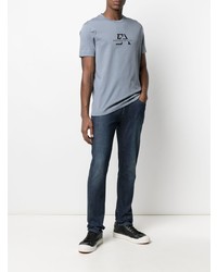 hellblaues bedrucktes T-Shirt mit einem Rundhalsausschnitt von Emporio Armani