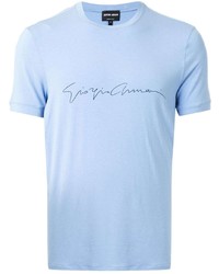 hellblaues bedrucktes T-Shirt mit einem Rundhalsausschnitt von Giorgio Armani