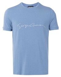 hellblaues bedrucktes T-Shirt mit einem Rundhalsausschnitt von Giorgio Armani