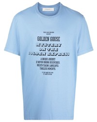 hellblaues bedrucktes T-Shirt mit einem Rundhalsausschnitt von Golden Goose