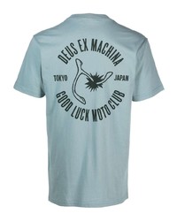 hellblaues bedrucktes T-Shirt mit einem Rundhalsausschnitt von Deus Ex Machina