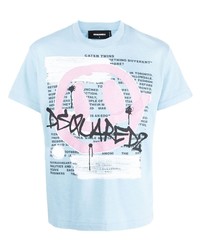 hellblaues bedrucktes T-Shirt mit einem Rundhalsausschnitt von DSQUARED2