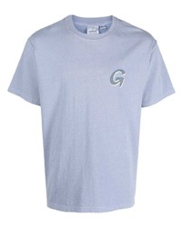 hellblaues bedrucktes T-Shirt mit einem Rundhalsausschnitt von Gramicci