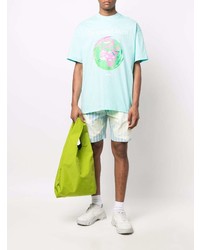 hellblaues bedrucktes T-Shirt mit einem Rundhalsausschnitt von MSGM