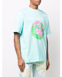 hellblaues bedrucktes T-Shirt mit einem Rundhalsausschnitt von MSGM