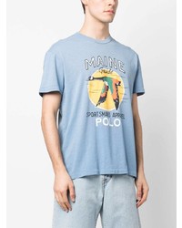 hellblaues bedrucktes T-Shirt mit einem Rundhalsausschnitt von Polo Ralph Lauren