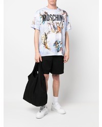 hellblaues bedrucktes T-Shirt mit einem Rundhalsausschnitt von Moschino