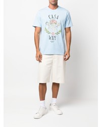 hellblaues bedrucktes T-Shirt mit einem Rundhalsausschnitt von Casablanca