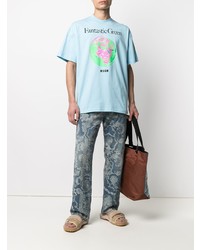 hellblaues bedrucktes T-Shirt mit einem Rundhalsausschnitt von MSGM