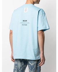 hellblaues bedrucktes T-Shirt mit einem Rundhalsausschnitt von MSGM