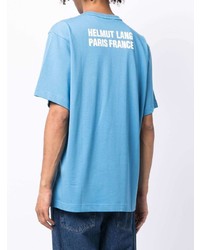 hellblaues bedrucktes T-Shirt mit einem Rundhalsausschnitt von Helmut Lang