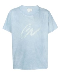 hellblaues bedrucktes T-Shirt mit einem Rundhalsausschnitt von Greg Lauren