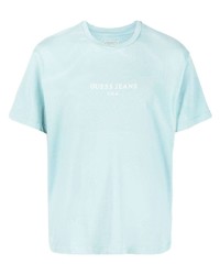 hellblaues bedrucktes T-Shirt mit einem Rundhalsausschnitt von GUESS USA