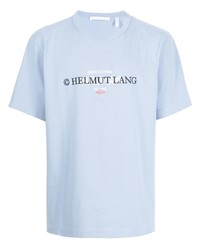 hellblaues bedrucktes T-Shirt mit einem Rundhalsausschnitt von Helmut Lang
