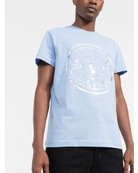 hellblaues bedrucktes T-Shirt mit einem Rundhalsausschnitt von VERSACE JEANS COUTURE