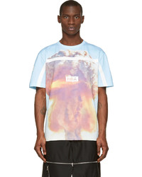 hellblaues bedrucktes T-Shirt mit einem Rundhalsausschnitt von Hood by Air